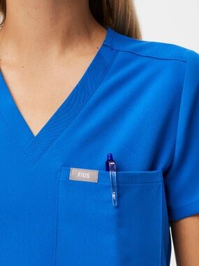 FIGS Women's Royal Blue V-Neck Scrub Top with Chest Pocket